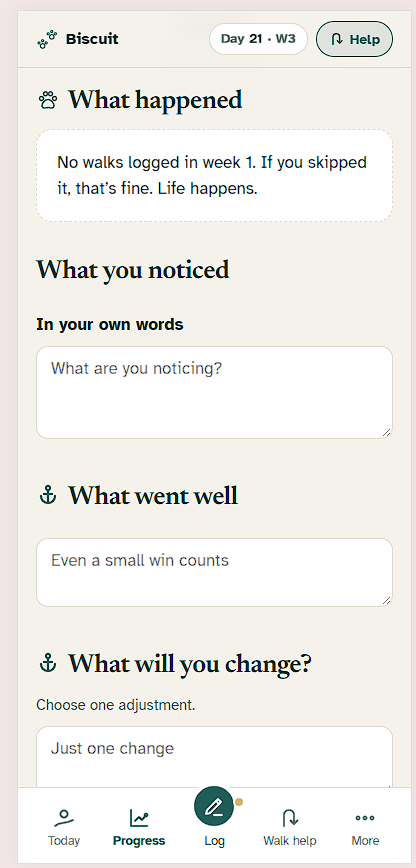 Steady Walks Choose this week's focus screen suggesting to make walks easier this week, based on several recent intense reactions.